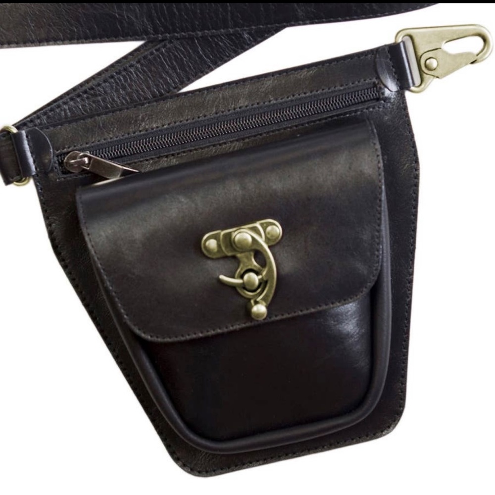 Genuine Leather Hip Bag (Fanny Pack) - Black